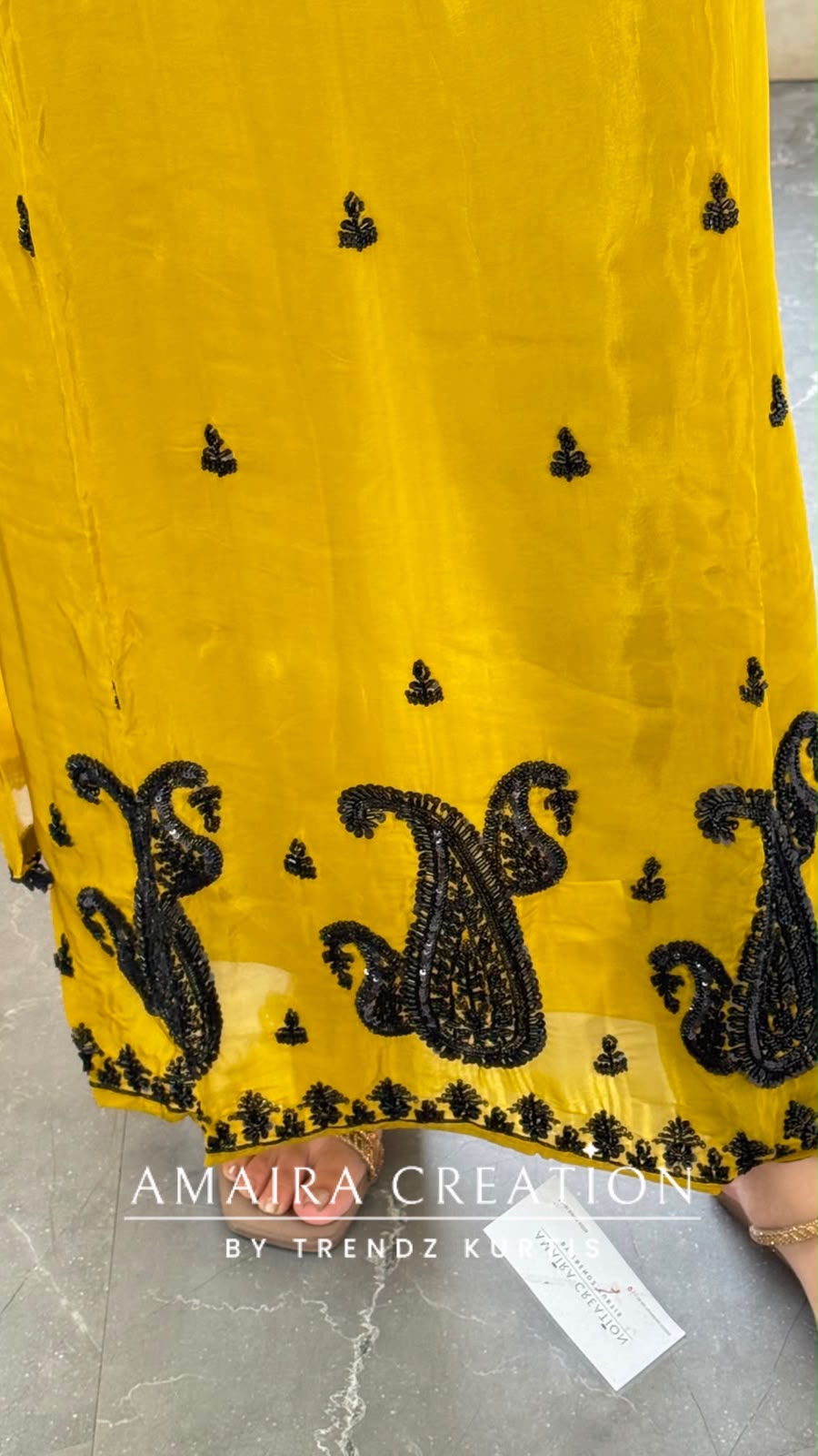 Premium Organza Mustard Green Colour Unstitched Suit With Black Colour BeadWork work & Chiffon Dupatta
