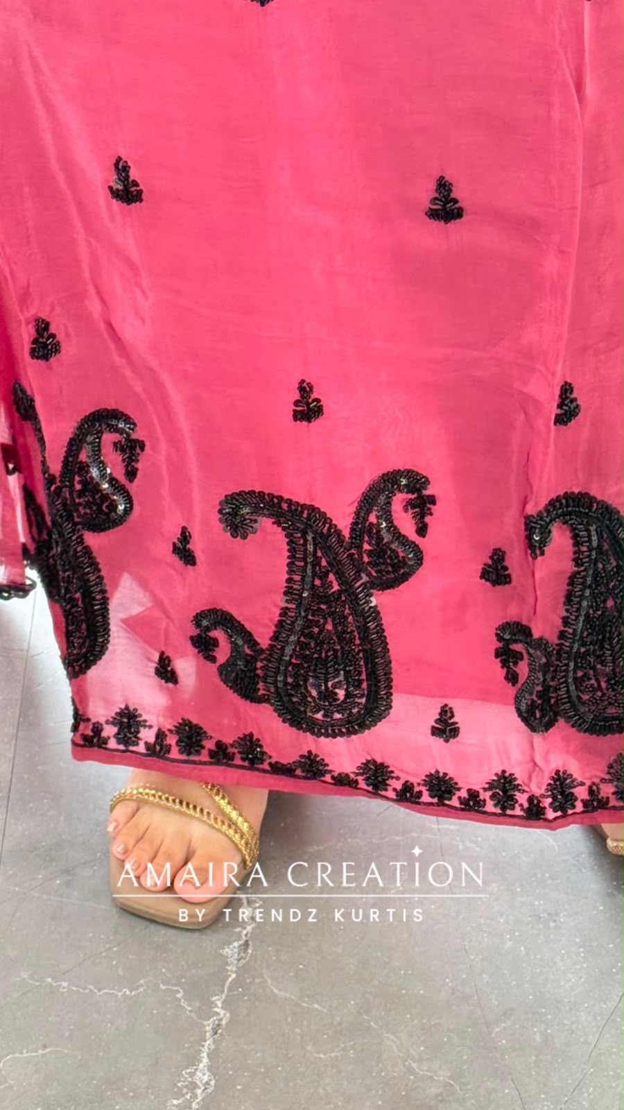 Premium Organza Dark Peach Colour Unstitched Suit With Black Colour BeadWork work & Chiffon Dupatta