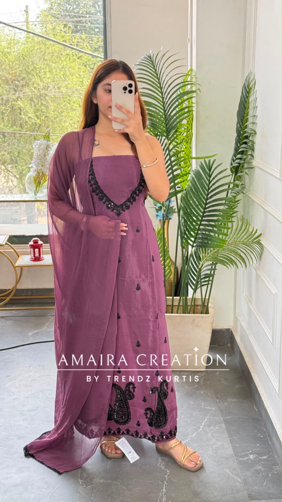 Premium Organza Jamun Colour Unstitched Suit With Black Colour BeadWork work & Chiffon Dupatta