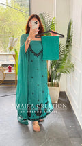 Premium Organza Turquoise Colour Unstitched Suit With Black Colour BeadWork work & Chiffon Dupatta