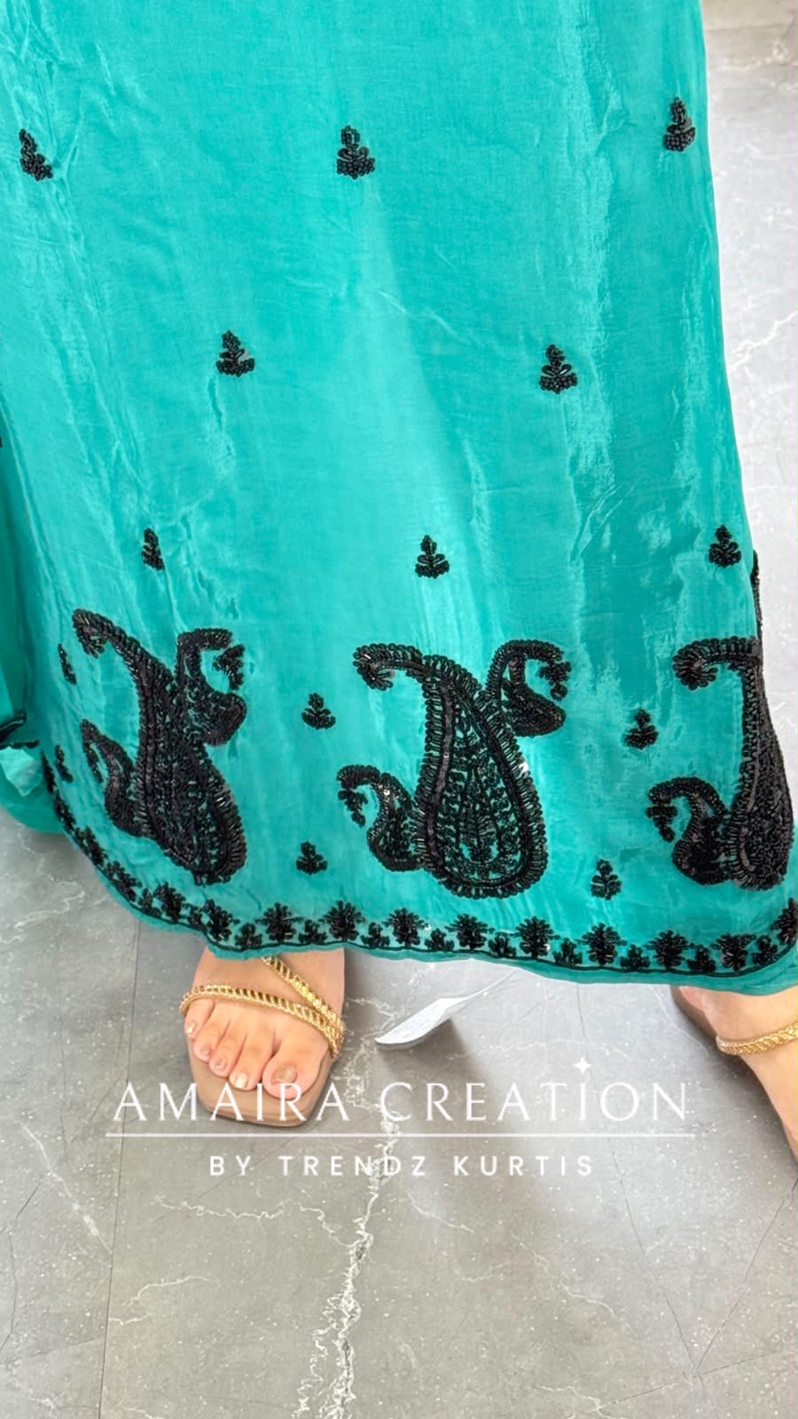 Premium Organza Turquoise Colour Unstitched Suit With Black Colour BeadWork work & Chiffon Dupatta