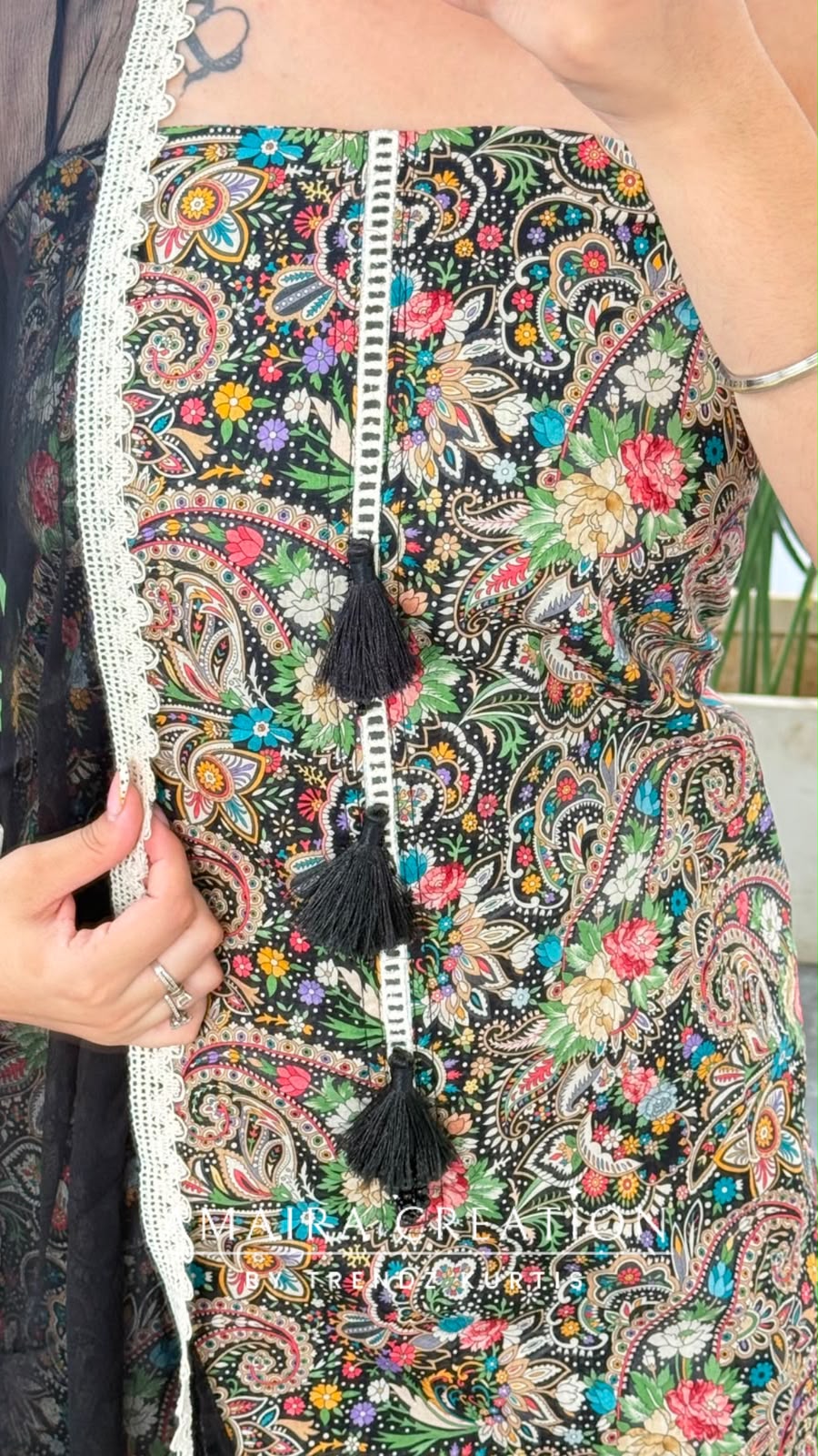 Premium Cotton Black Colour Unstitched Suit With vibrant Paisley Print  With Beautiful Chiffon Dupatta