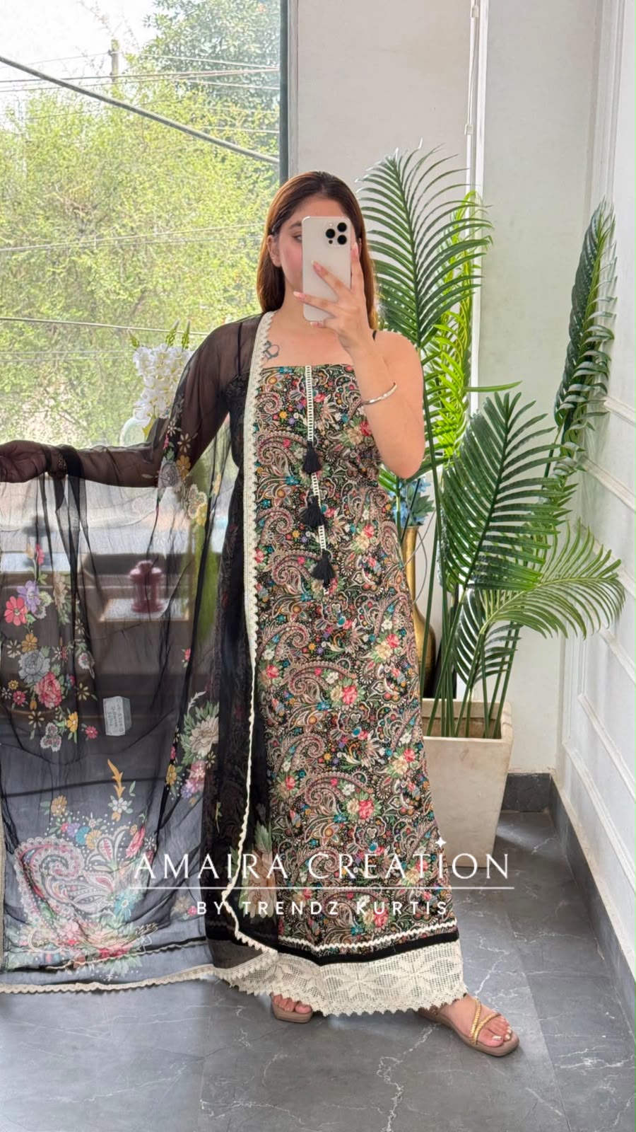 Premium Cotton Black Colour Unstitched Suit With vibrant Paisley Print  With Beautiful Chiffon Dupatta