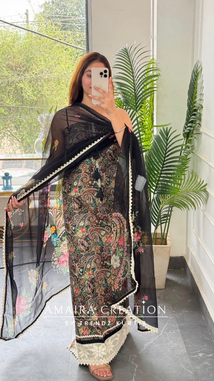 Premium Cotton Black Colour Unstitched Suit With vibrant Paisley Print  With Beautiful Chiffon Dupatta