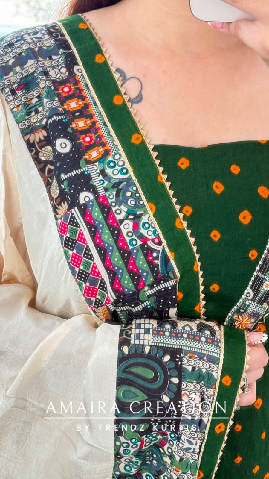 Premium Cotton Dark Green Colour Bandhni Print Unstitched Suit With Printed Bottom & Muslin Dupatta