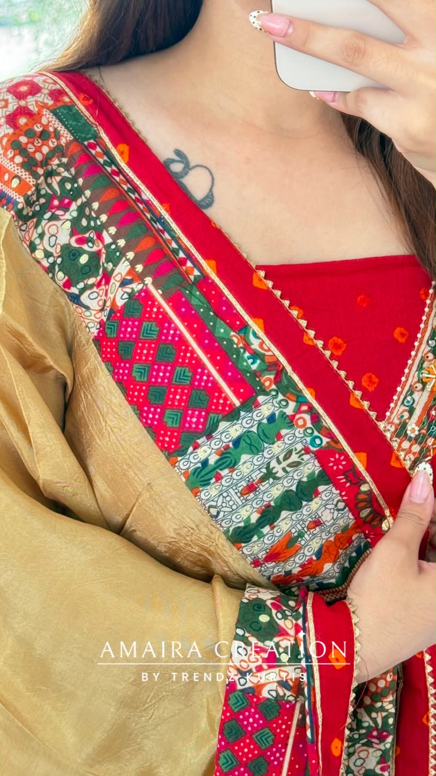 Premium Cotton Red Colour Bandhni Print Unstitched Suit With Printed Bottom & Muslin Dupatta