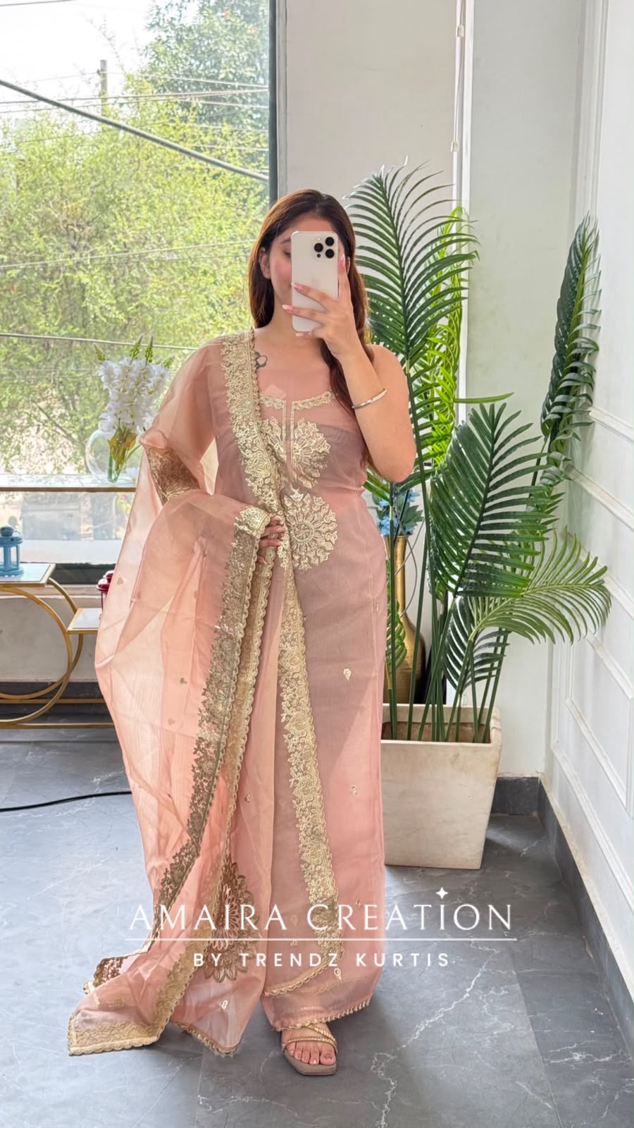 Premium Tissue Organza Peach Colour Unstitched Suit With Beautiful Zari Work Dupatta