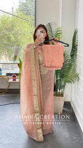 Premium Tissue Organza Peach Colour Unstitched Suit With Beautiful Zari Work Dupatta