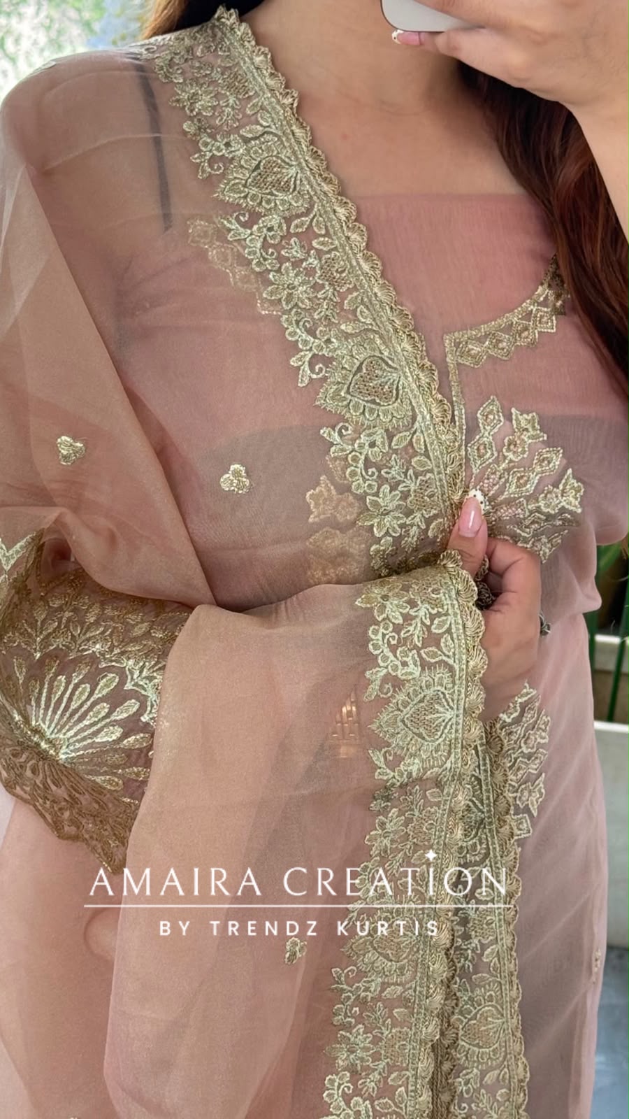 Premium Tissue Organza Peach Colour Unstitched Suit With Beautiful Zari Work Dupatta