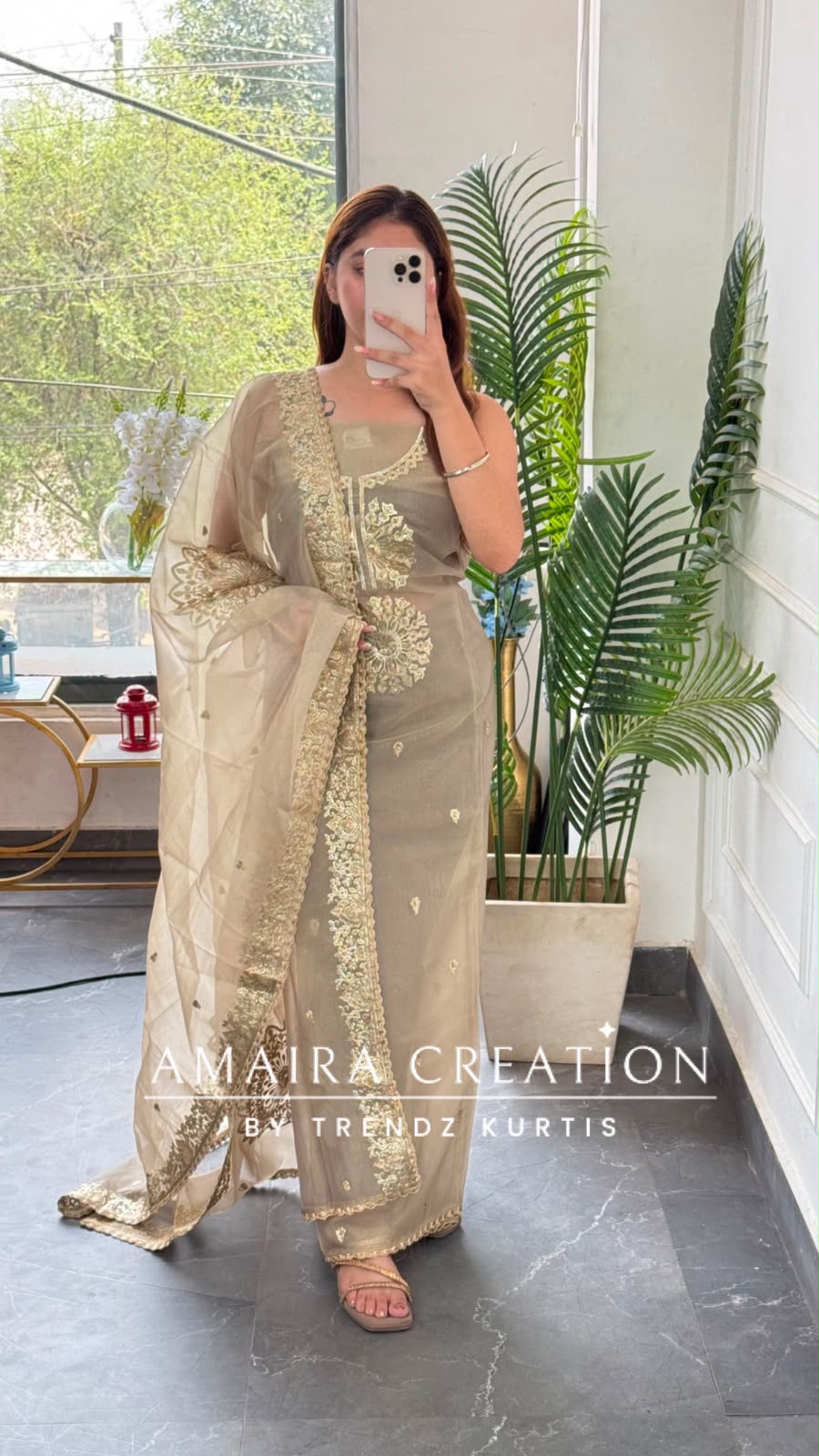 Premium Tissue Organza Golden Colour Unstitched Suit With Beautiful Zari Work Dupatta