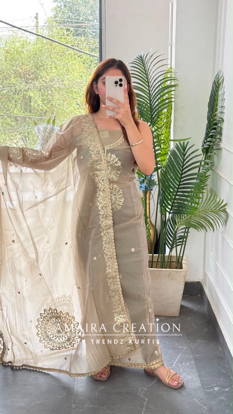 Premium Tissue Organza Golden Colour Unstitched Suit With Beautiful Zari Work Dupatta