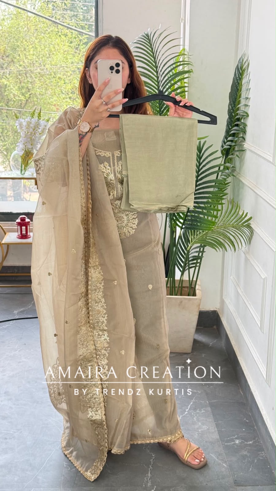 Premium Tissue Organza Golden Colour Unstitched Suit With Beautiful Zari Work Dupatta
