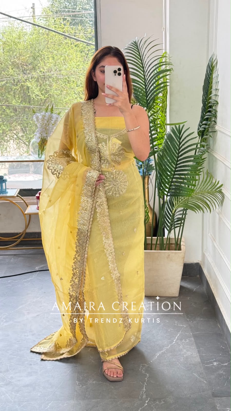 Premium Tissue Organza Yellow Colour Unstitched Suit With Beautiful Zari Work Dupatta