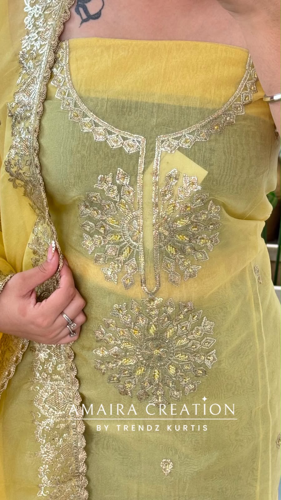 Premium Tissue Organza Yellow Colour Unstitched Suit With Beautiful Zari Work Dupatta