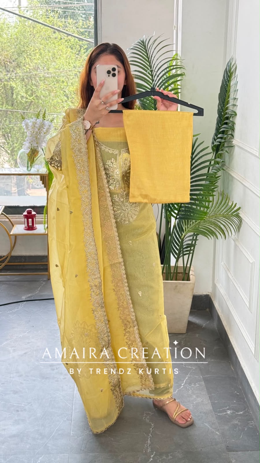 Premium Tissue Organza Yellow Colour Unstitched Suit With Beautiful Zari Work Dupatta