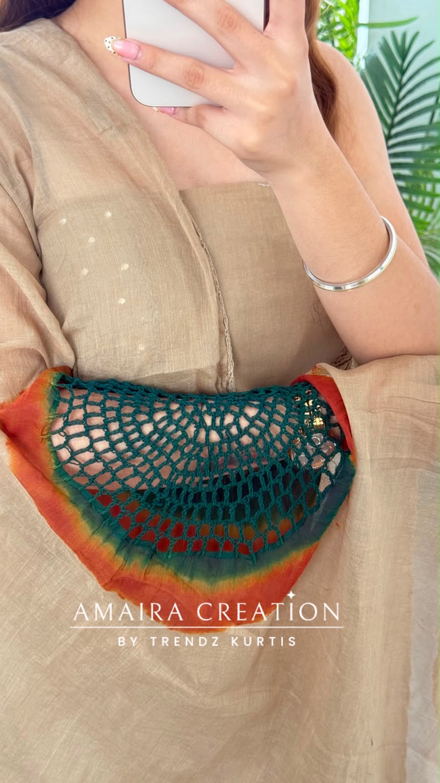Premium Cotton Beige Dark Green Colour Chikan Work Detailing Unstitched Suit With Bandhni Print Bottom & Beautiful Dupatta