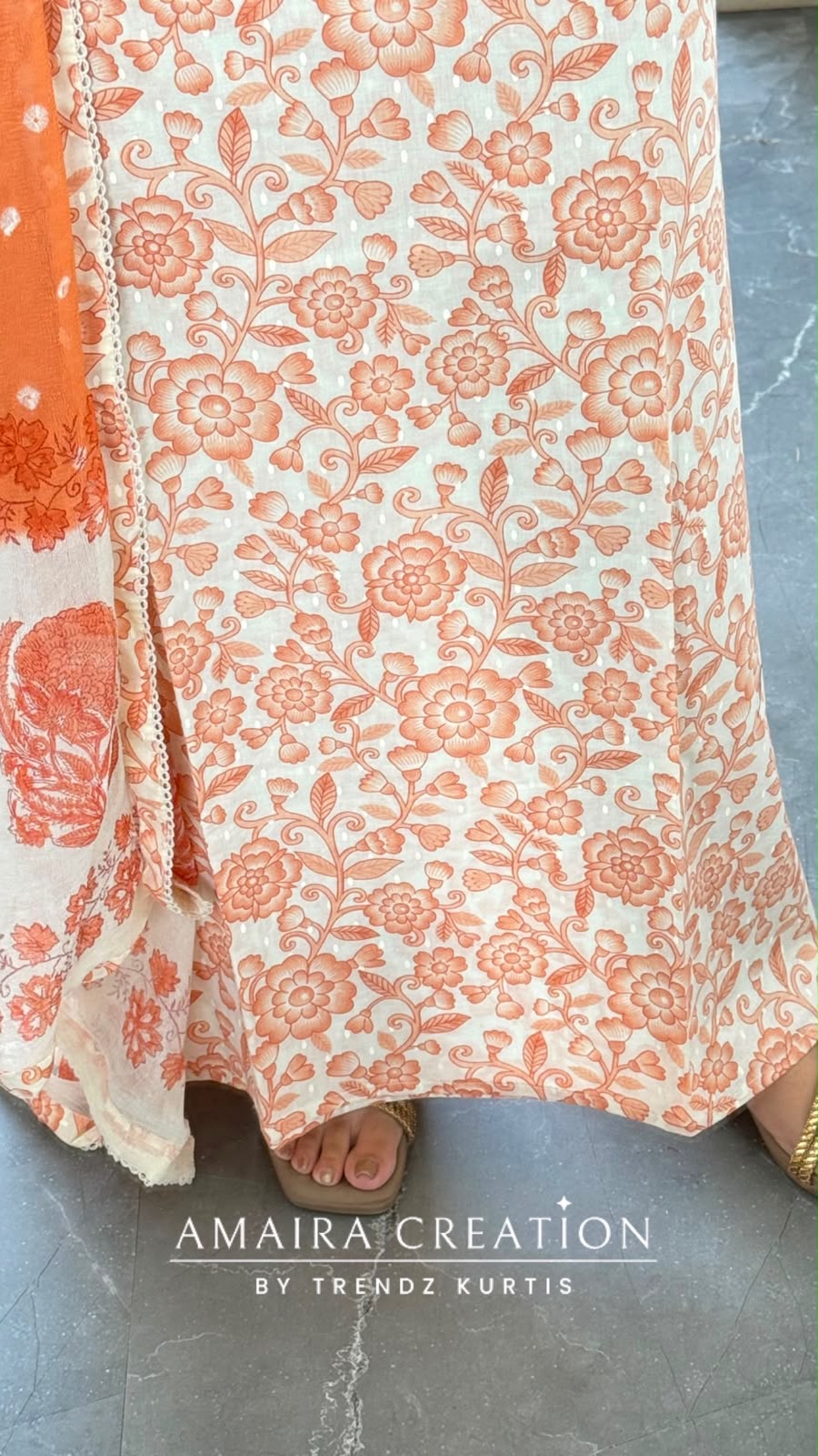 Premium Cotton Rust Colour Unstitched Suit With Bandez Print Chiffon Dupatta