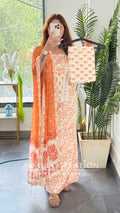 Premium Cotton Rust Colour Unstitched Suit With Bandez Print Chiffon Dupatta