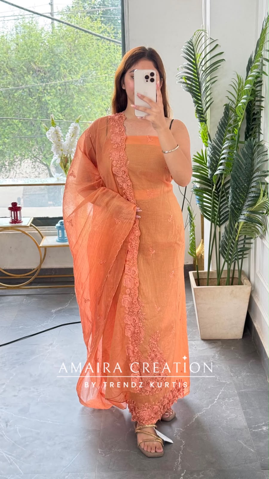 Premium Mul Chanderi Rust Colour Unstitched Suit Embroidery Dupatta