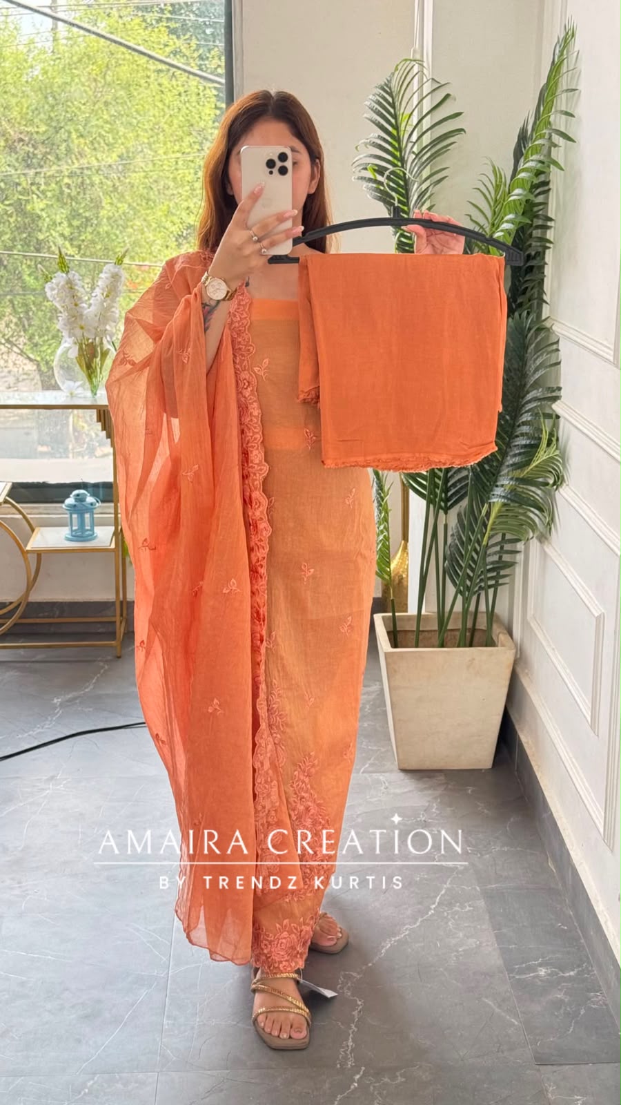 Premium Mul Chanderi Rust Colour Unstitched Suit Embroidery Dupatta
