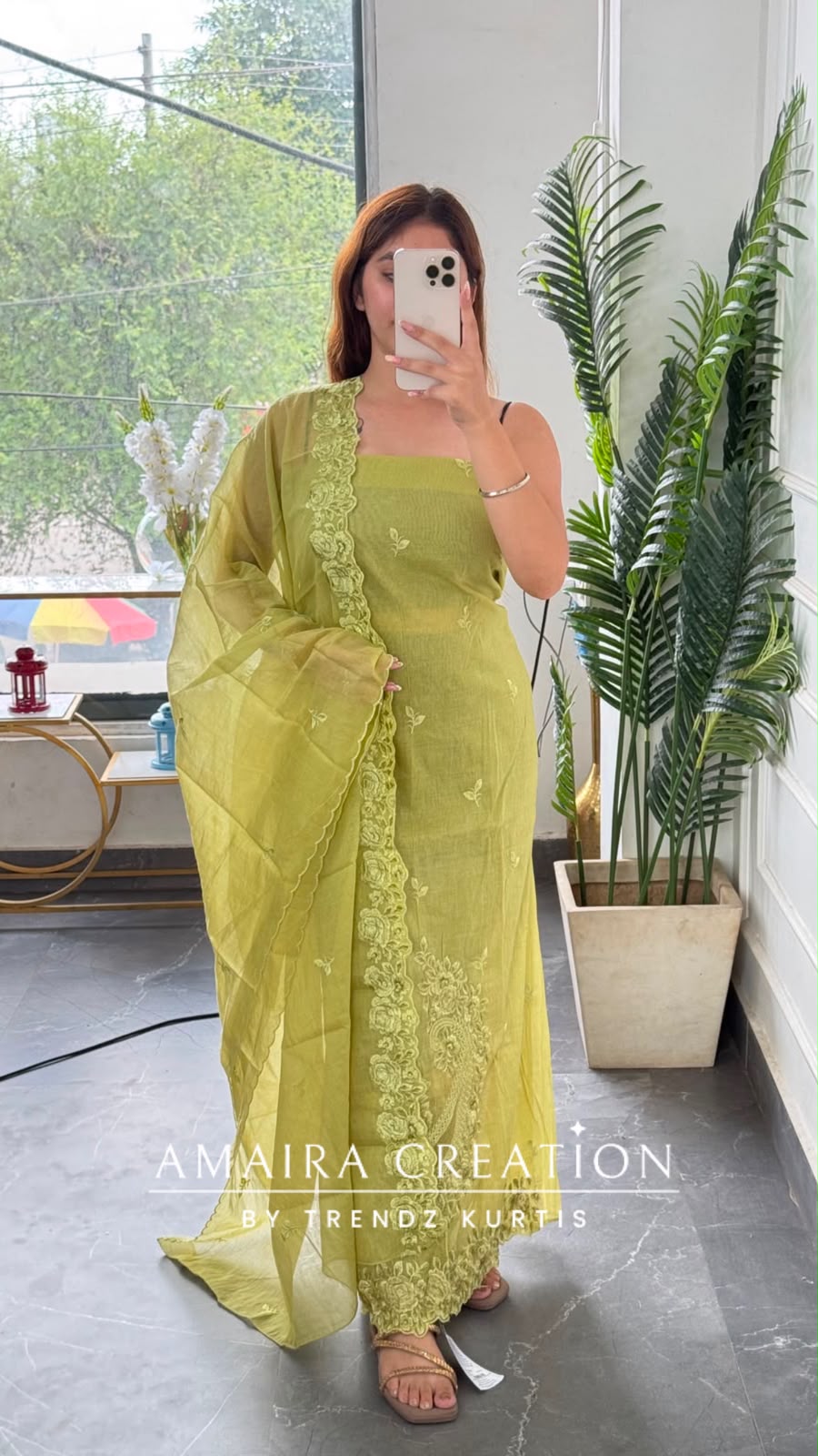 Premium Mul Chanderi Pista green Colour Unstitched Suit Embroidery Dupatta