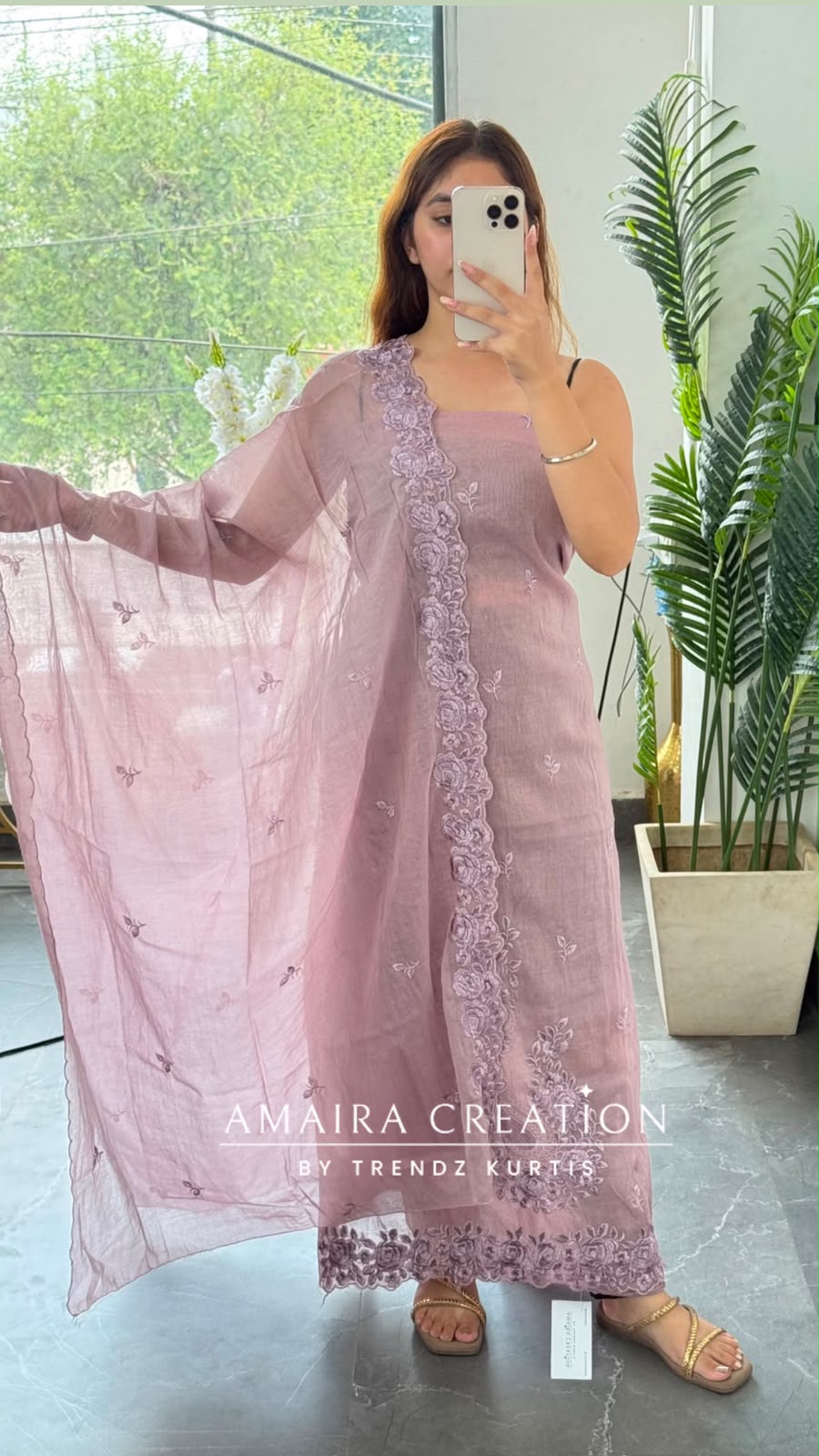 Premium Mul Chanderi Mauve Colour Unstitched Suit Embroidery Dupatta