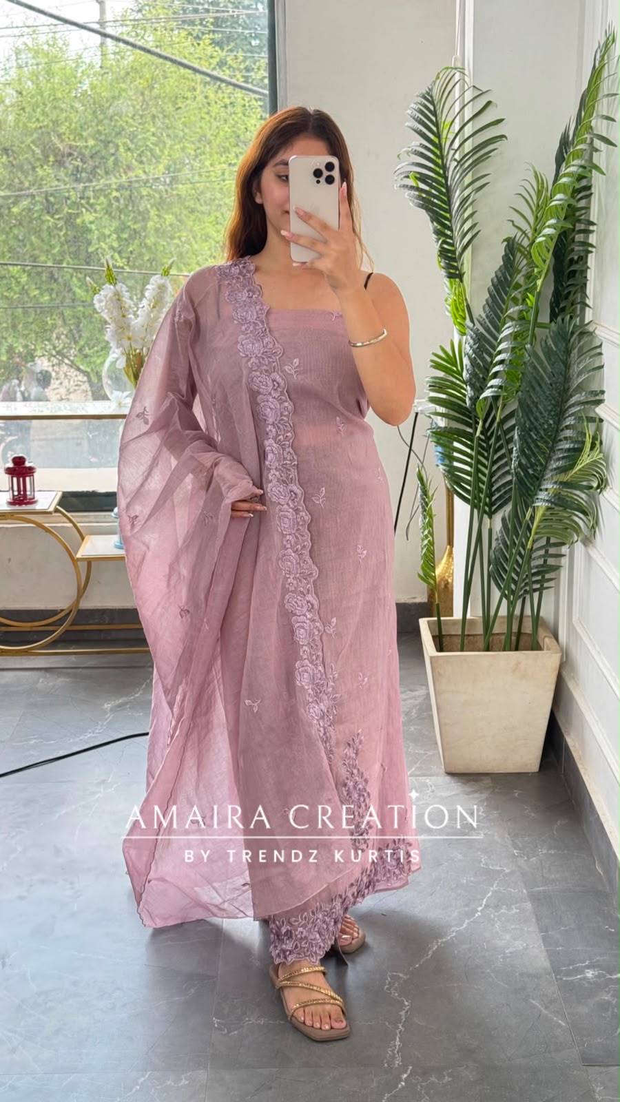 Premium Mul Chanderi Mauve Colour Unstitched Suit Embroidery Dupatta