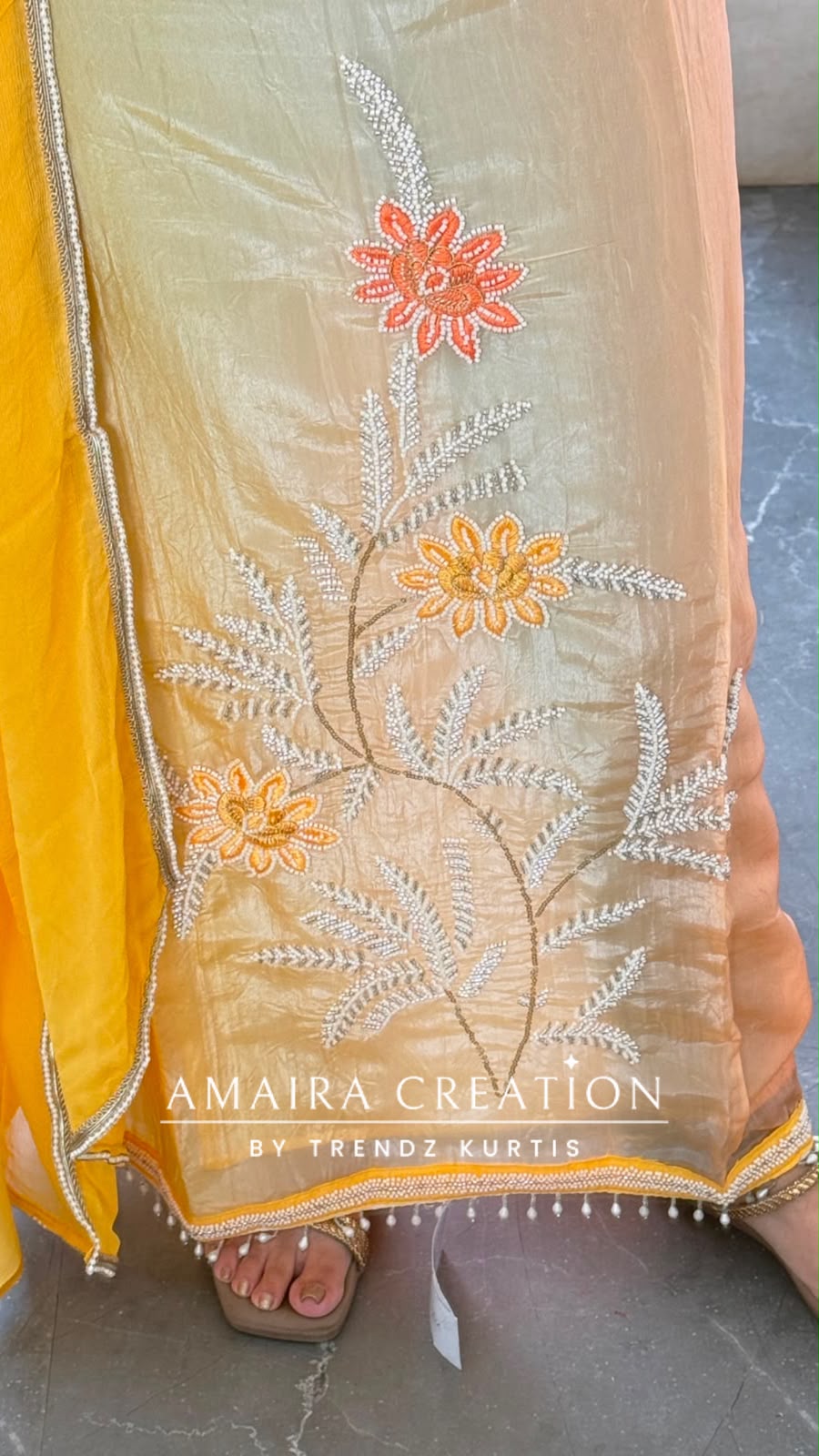 Premium Fendi Fabirc Tye Due Pattern Yellow Orange Colour Unstitched Suit With Chiffon Dupatta