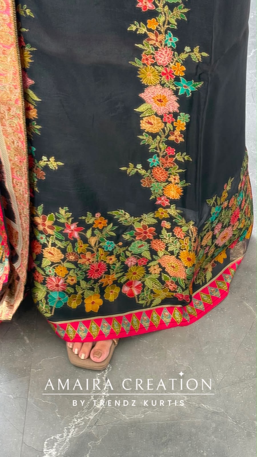 Premium Banarasi Silk Black Floral Embroidered Unstitched Suit