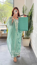 Muslin Fabric Unstitch Suit With Organza Dupatta