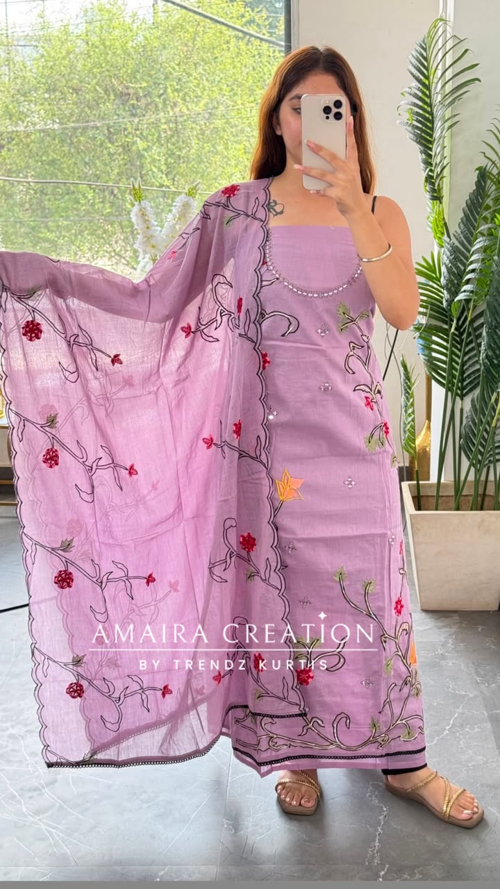Premium cotton Unstitch Suit With Cotton Embroidered Dupatta