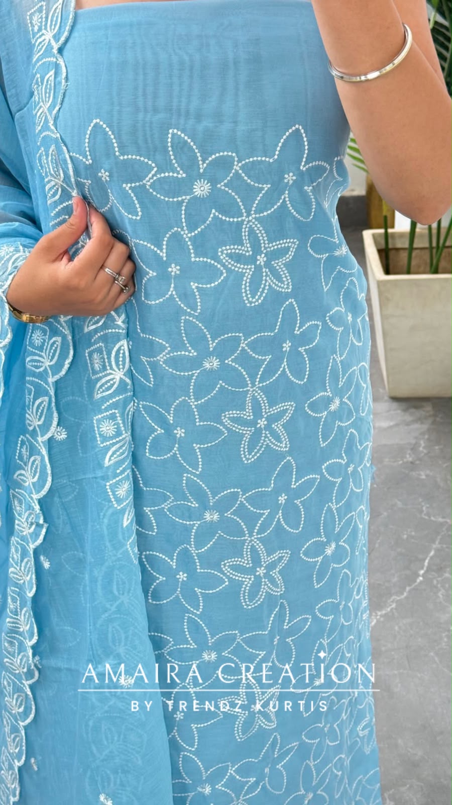 Premium Muslin Sky Blue Colour Thread Work Unstitched Suit
