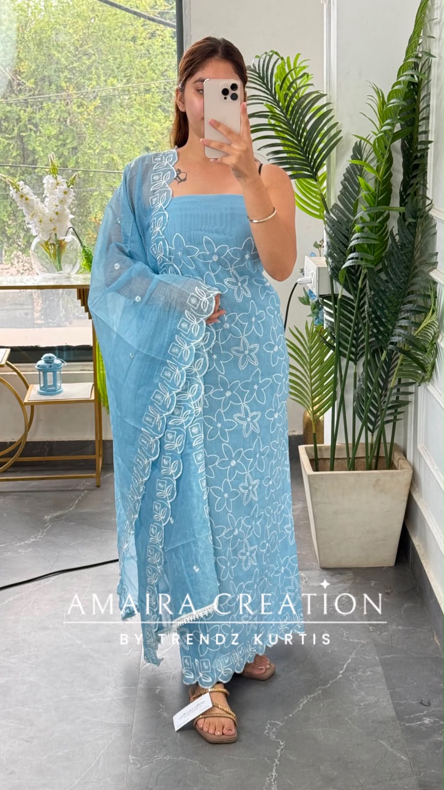 Premium Muslin Sky Blue Colour Thread Work Unstitched Suit