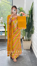 Premium Cotton Lehriya Pattern Mustard Colour Unstitch Suit With Chiffon Dupatta