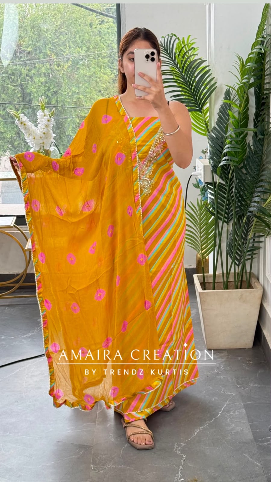 Premium Cotton Lehriya Pattern Mustard Colour Unstitch Suit With Chiffon Dupatta