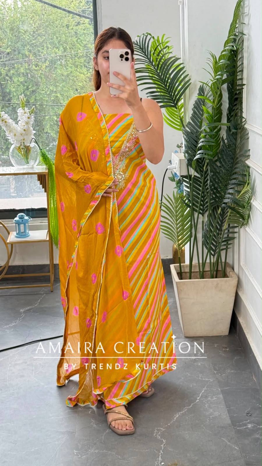 Premium Cotton Lehriya Pattern Mustard Colour Unstitch Suit With Chiffon Dupatta