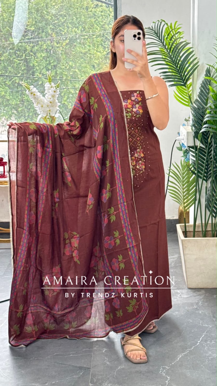 Premium Cotton Chocolate Colour Unstitched Suit