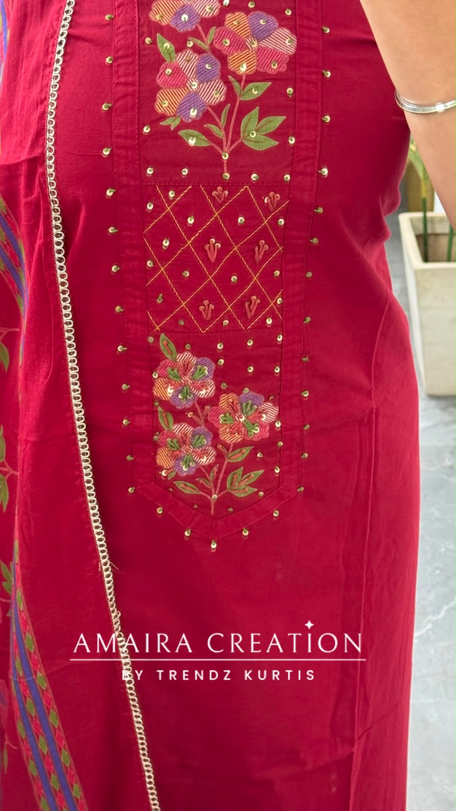 Premium Cotton Maroon Colour Unstitched Suit
