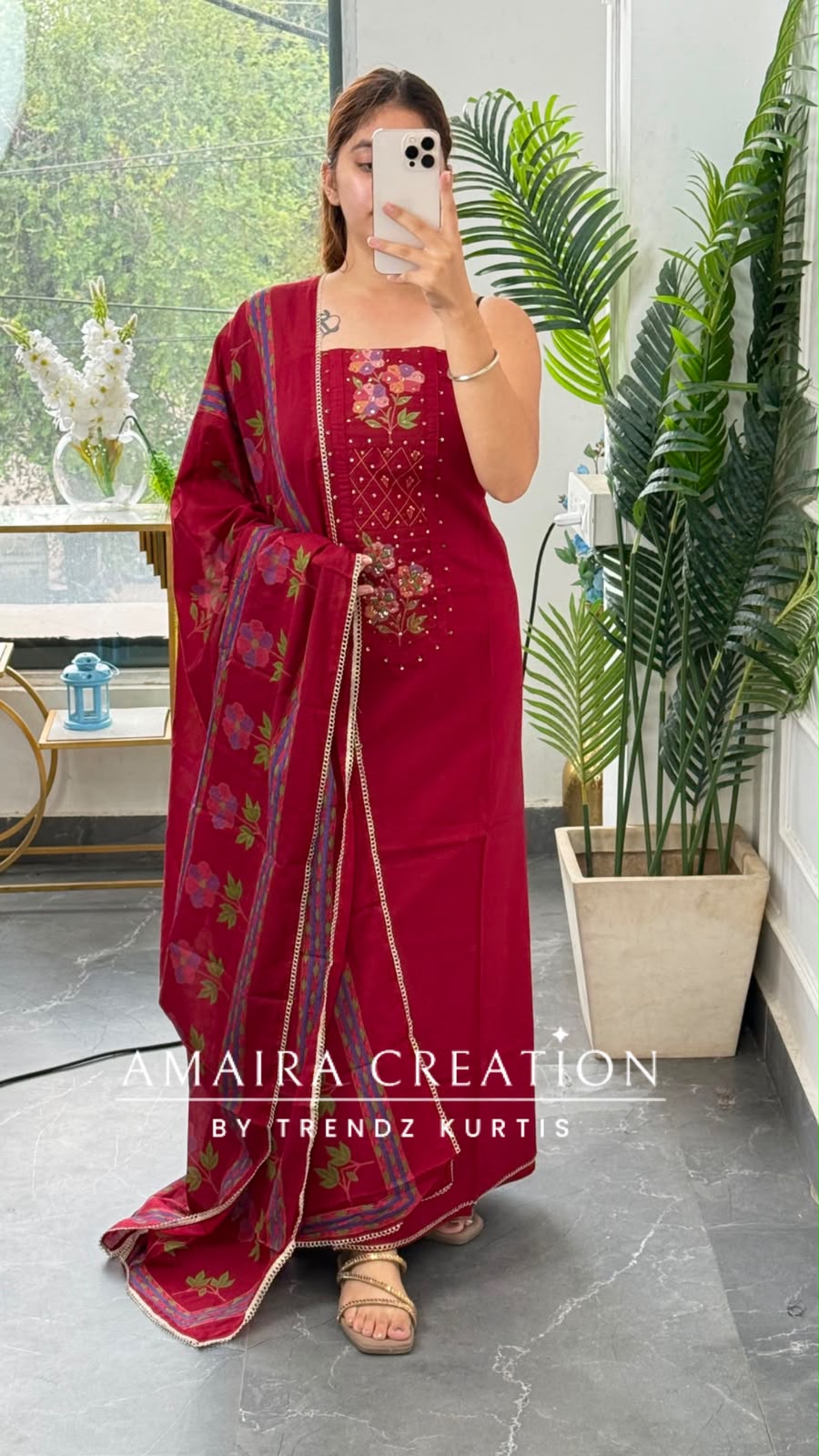 Premium Cotton Maroon Colour Unstitched Suit