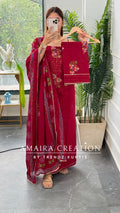 Premium Cotton Maroon Colour Unstitched Suit
