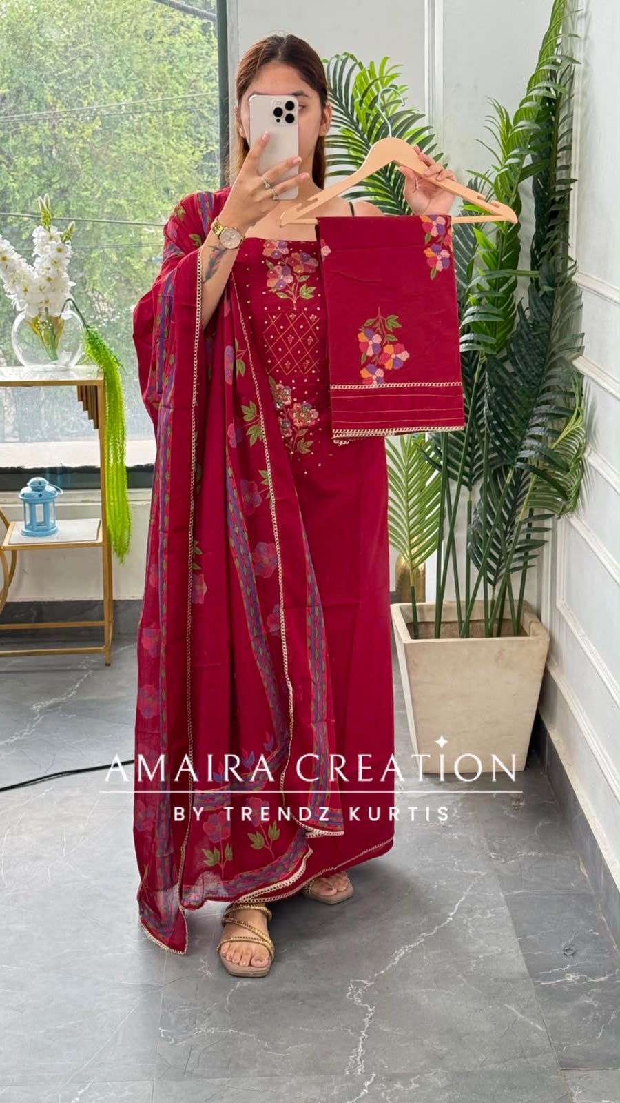 Premium Cotton Maroon Colour Unstitched Suit