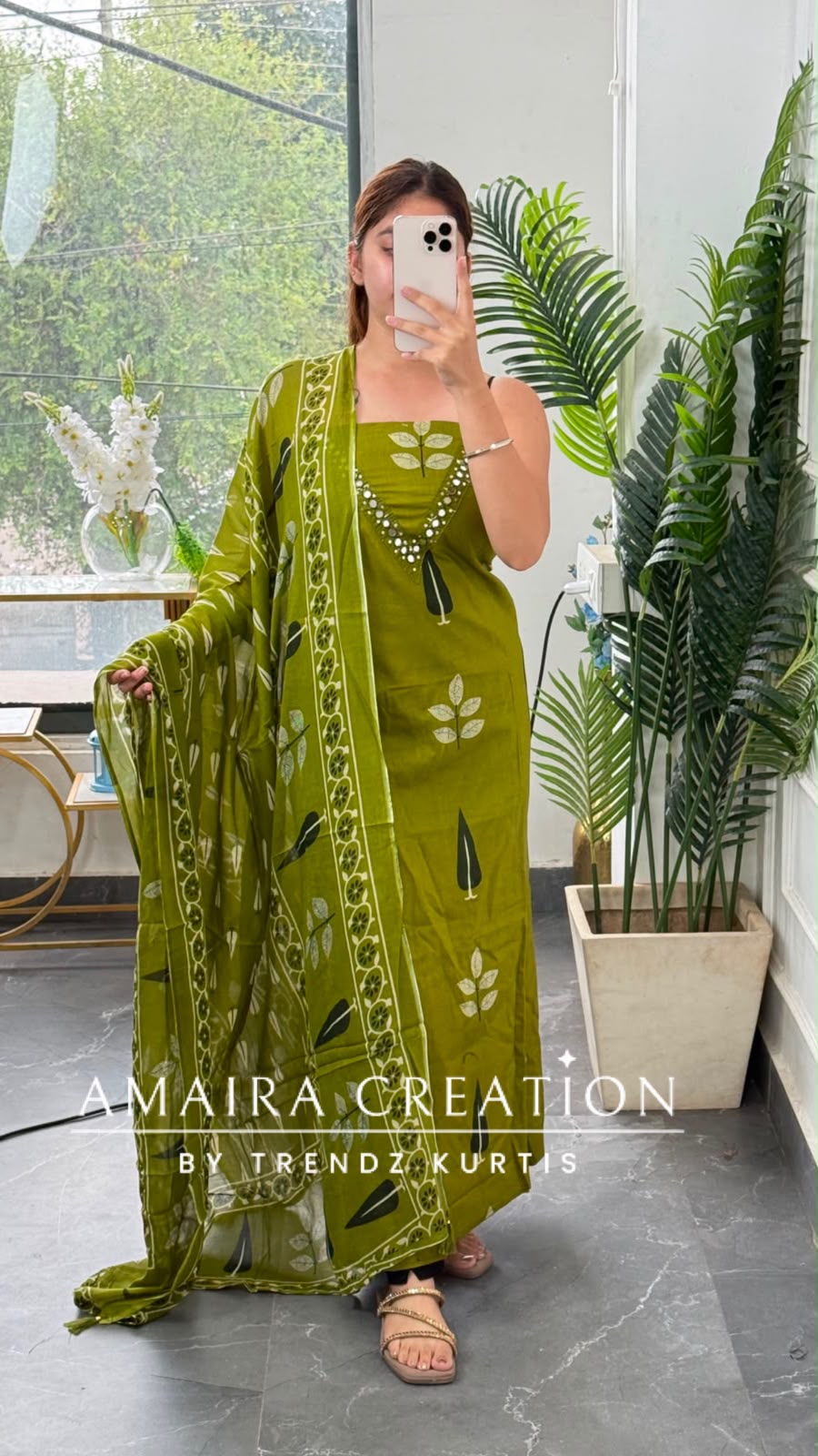 Premium Cotton Green Colour Unstitched Suit