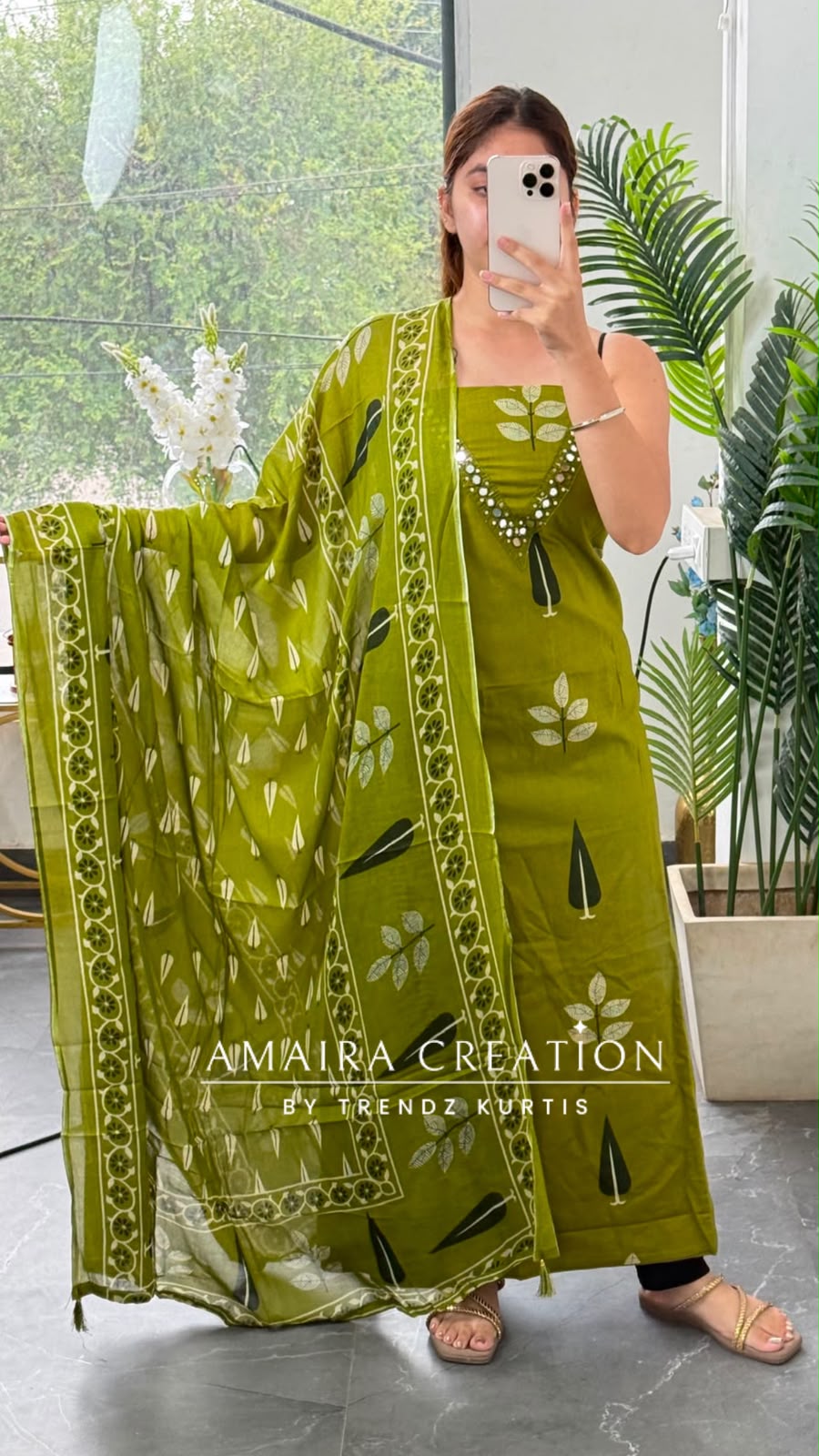 Premium Cotton Green Colour Unstitched Suit