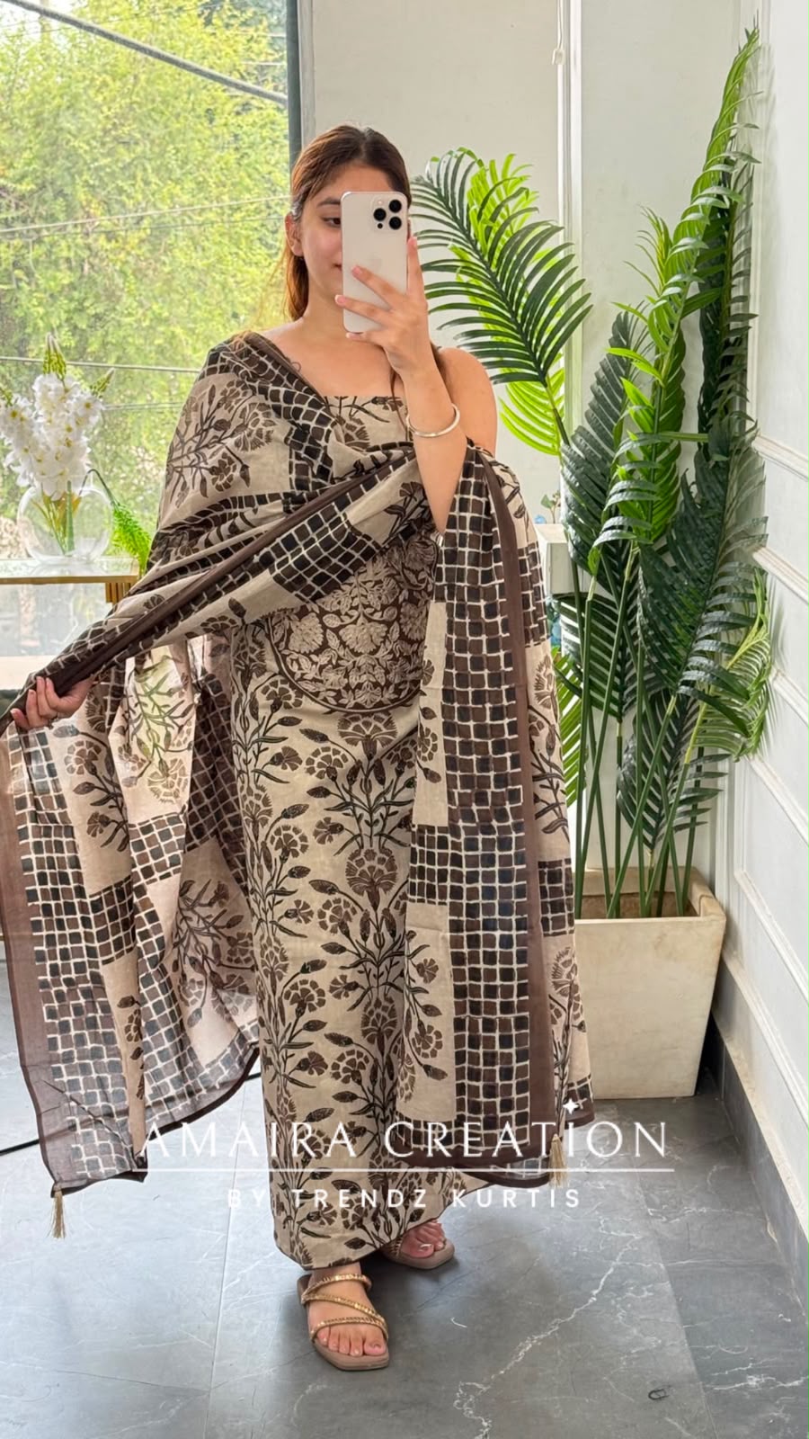 Premium Cotton Beige Brown Colour Unstitched Suit