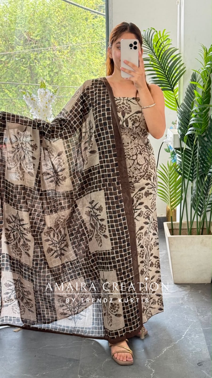 Premium Cotton Beige Brown Colour Unstitched Suit