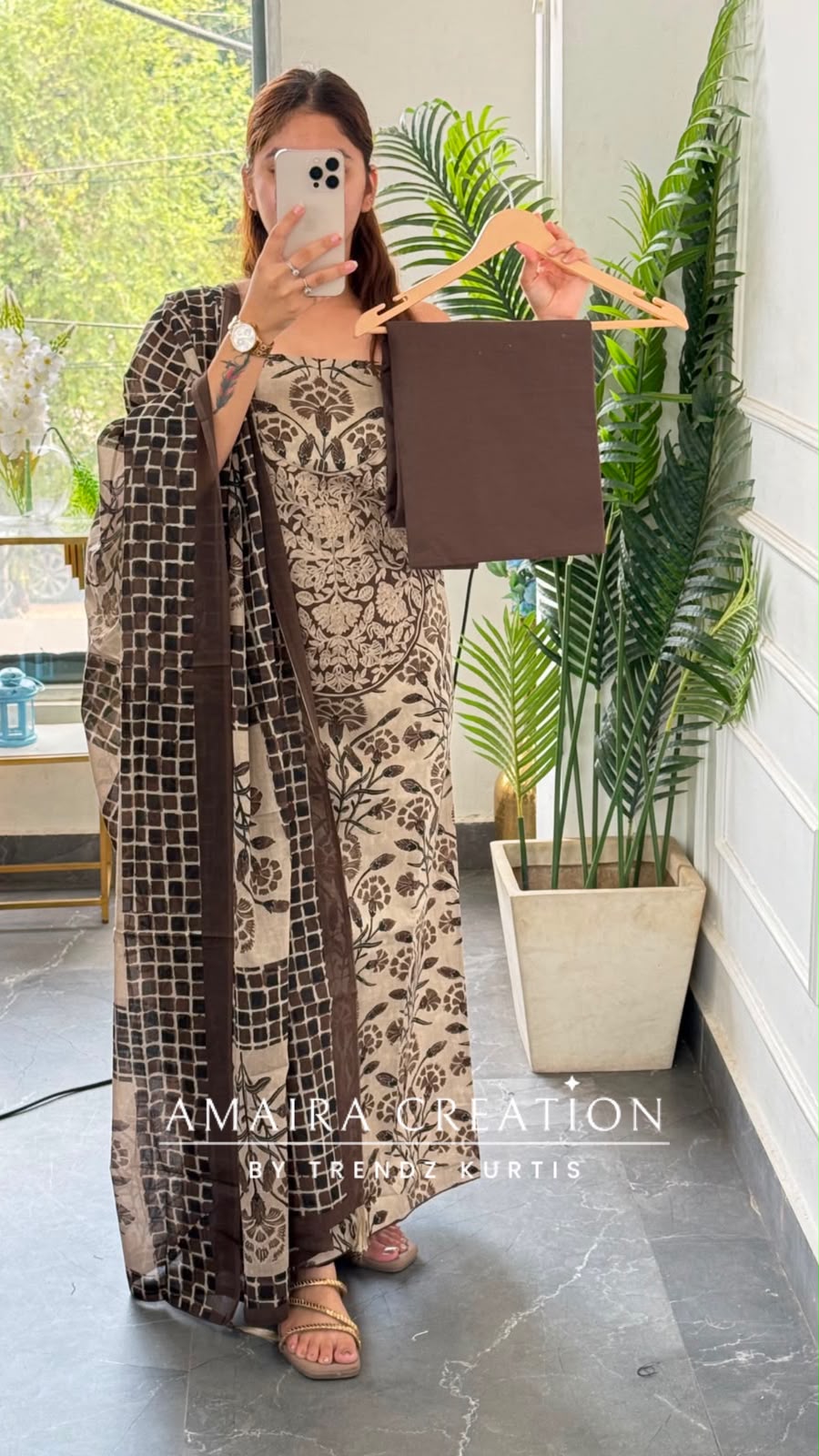 Premium Cotton Beige Brown Colour Unstitched Suit