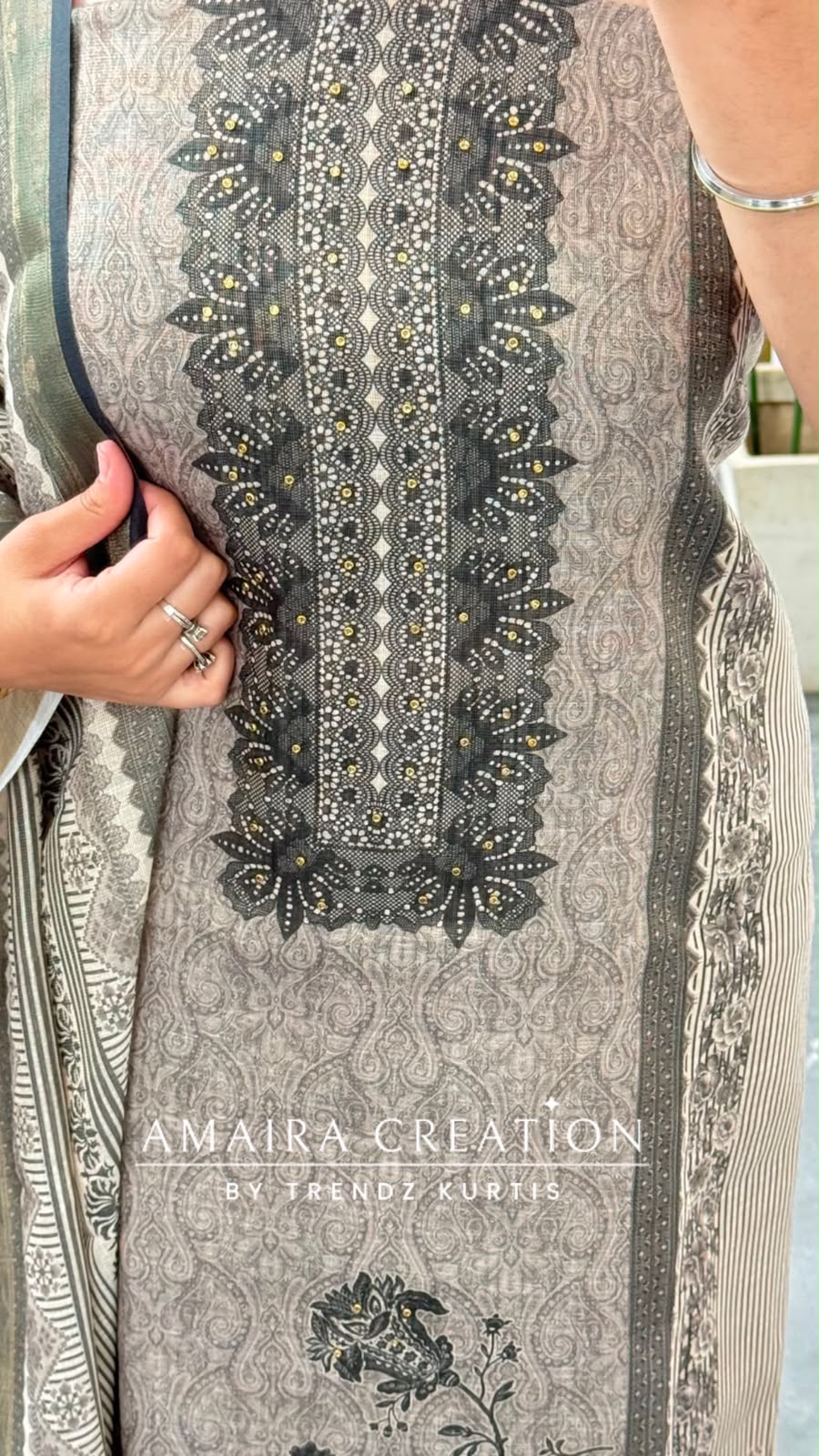 Premium Shimmer Silk Beige Colour Unstitched Suit (print 2)