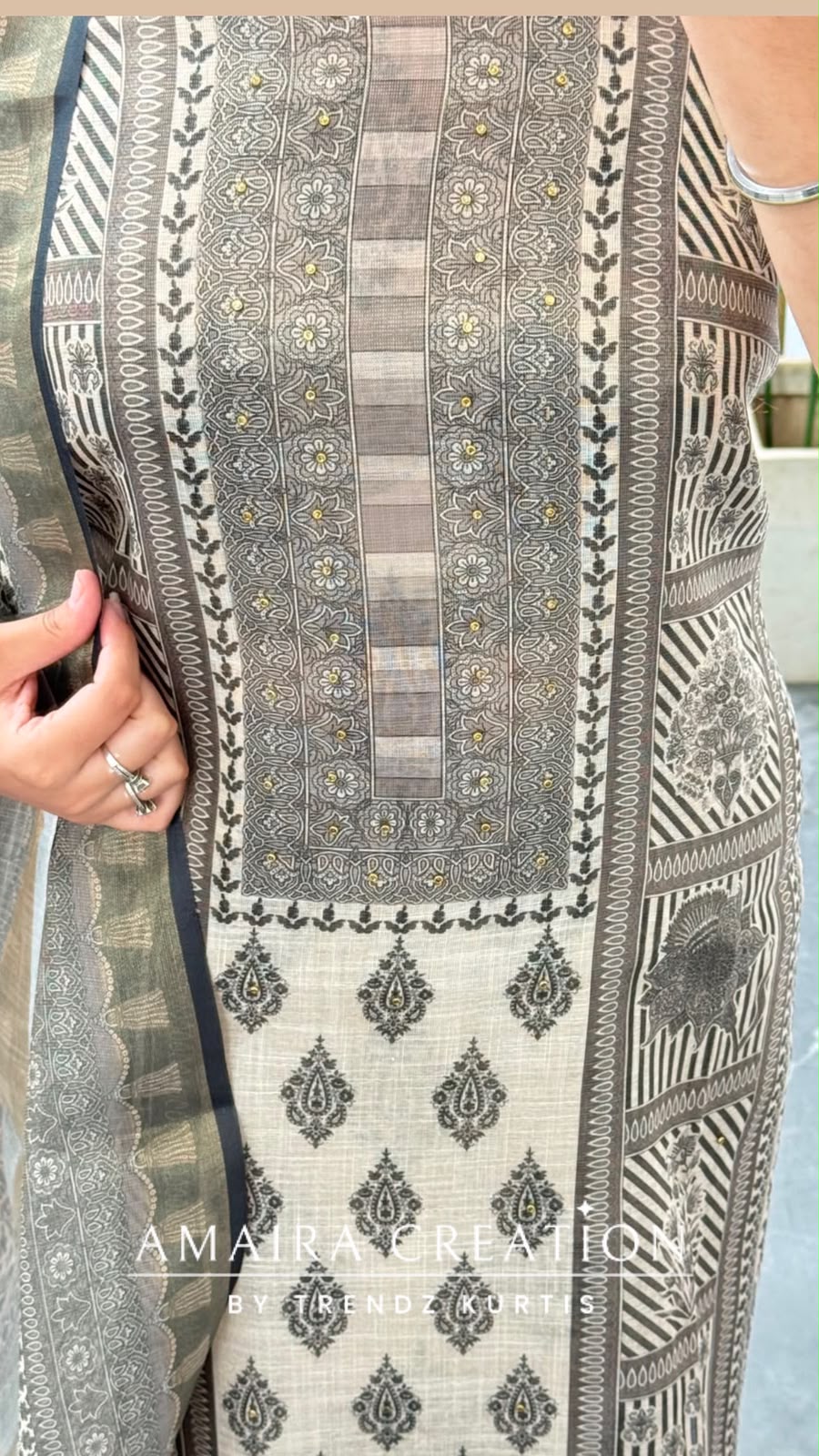 Premium Shimmer Silk Beige Colour Unstitched Suit (print 5)