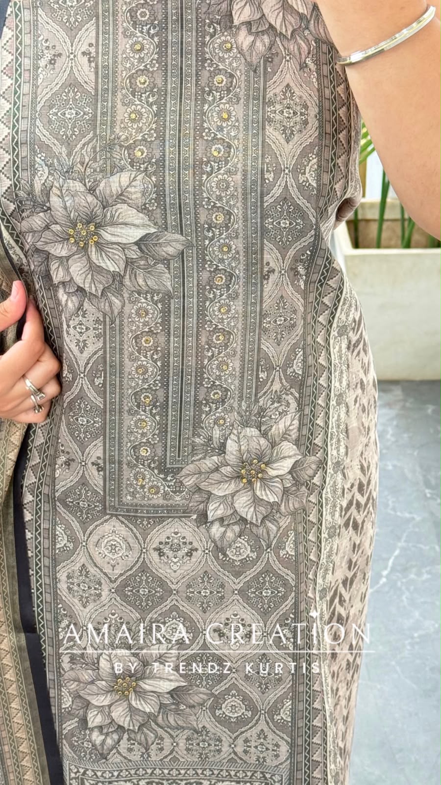 Premium Shimmer Silk  Beige Colour Unstitched Suit (print 4)
