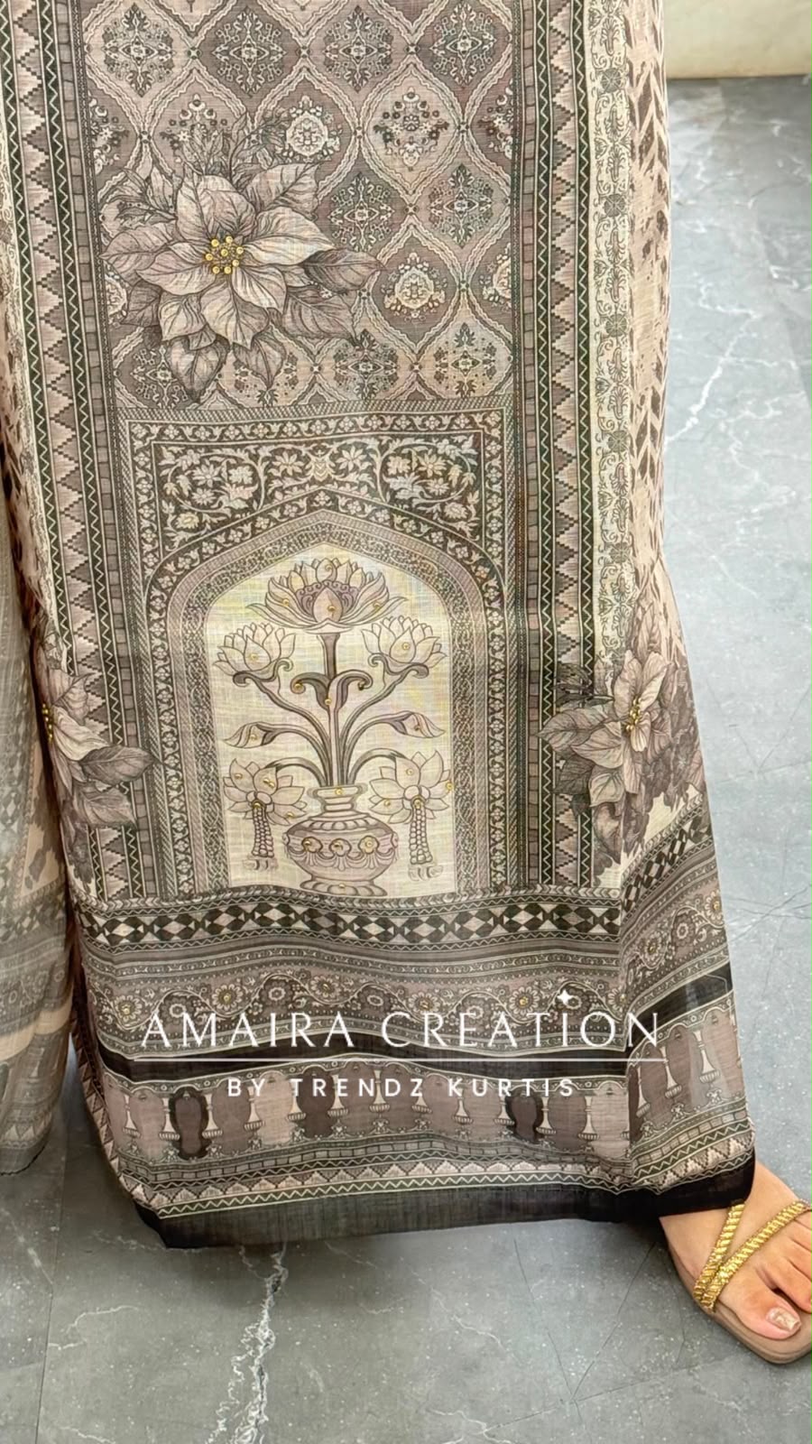 Premium Shimmer Silk  Beige Colour Unstitched Suit (print 4)